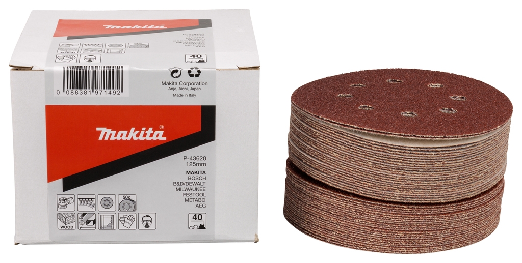 Makita Accessoires P-43620 Schuurschijf 125mm K40 Red Velcro 50 stuks