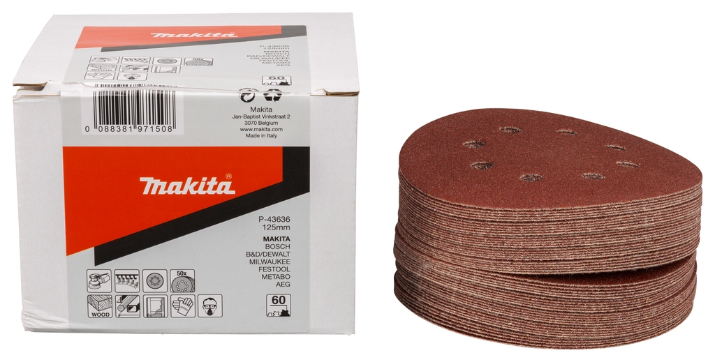 Makita Accessoires P-43636 Schuurschijf 125mm K60 Red Velcro 50 stuks