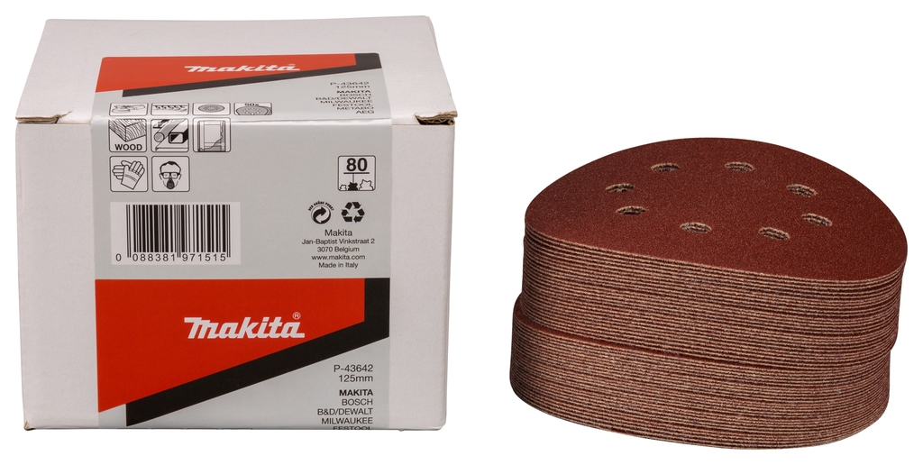Makita Accessoires P-43642 Schuurschijf 125mm K80 Red Velcro 50 stuks