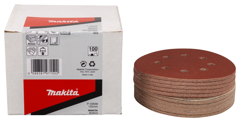 Makita Accessoires P-43658 Schuurschijf 125mm K100 Red Velcro 50 stuks