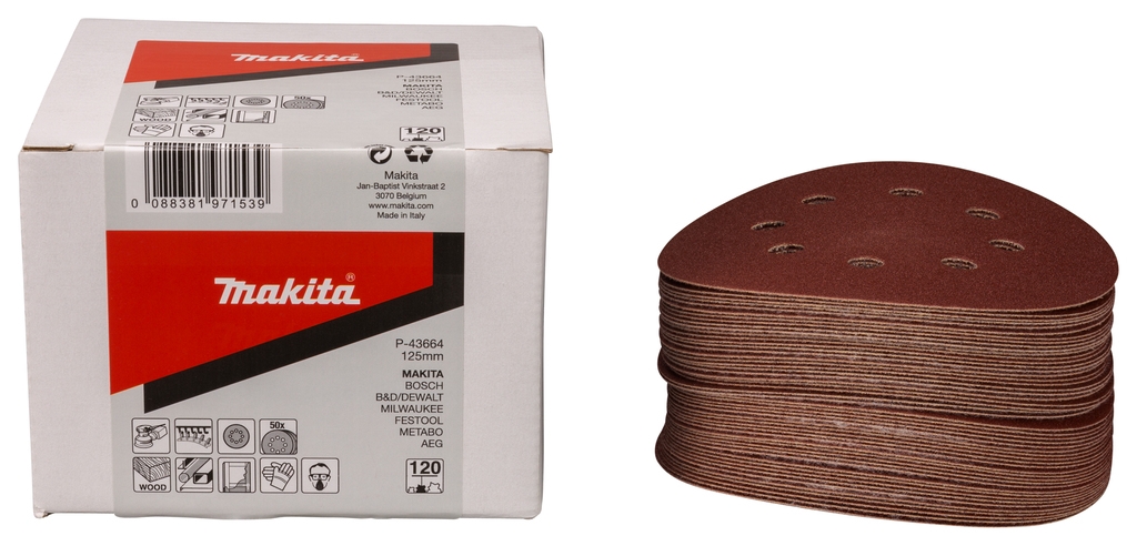 Makita Accessoires P-43664 Schuurschijf 125mm K120 Red Velcro 50 stuks