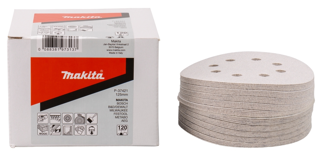 Makita Accessoires P-37421 Schuurschijf 125mm K120 White Velcro 50 stuks