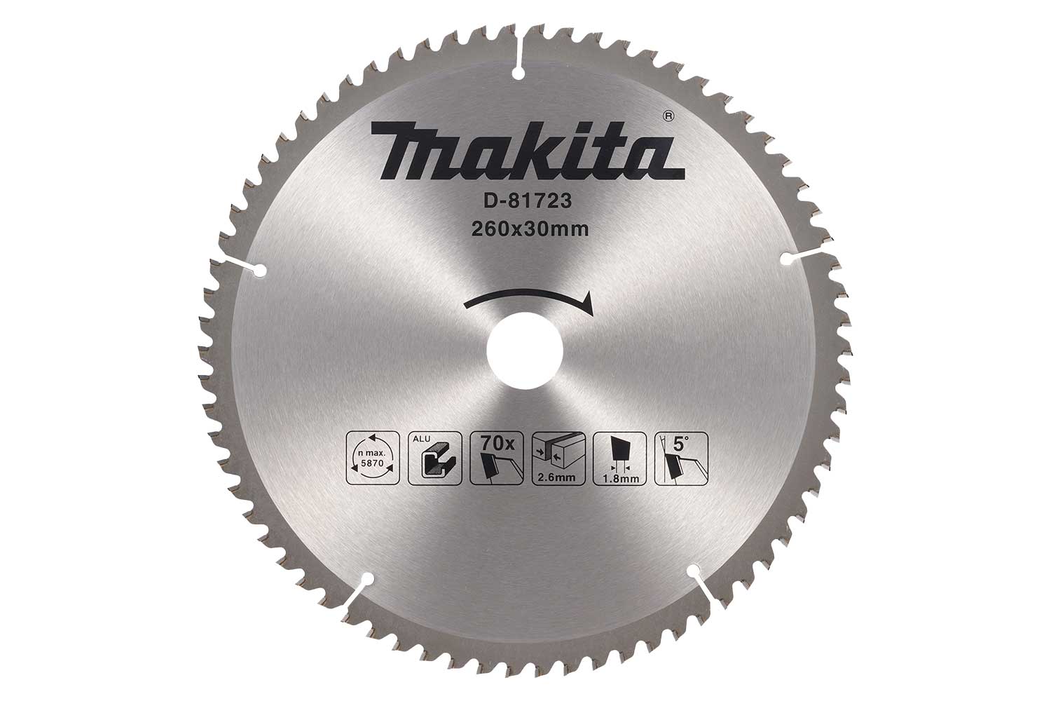 Makita Accessoires D-81723 HM Cirkelzaagblad aluminium 260x30 70T 5g