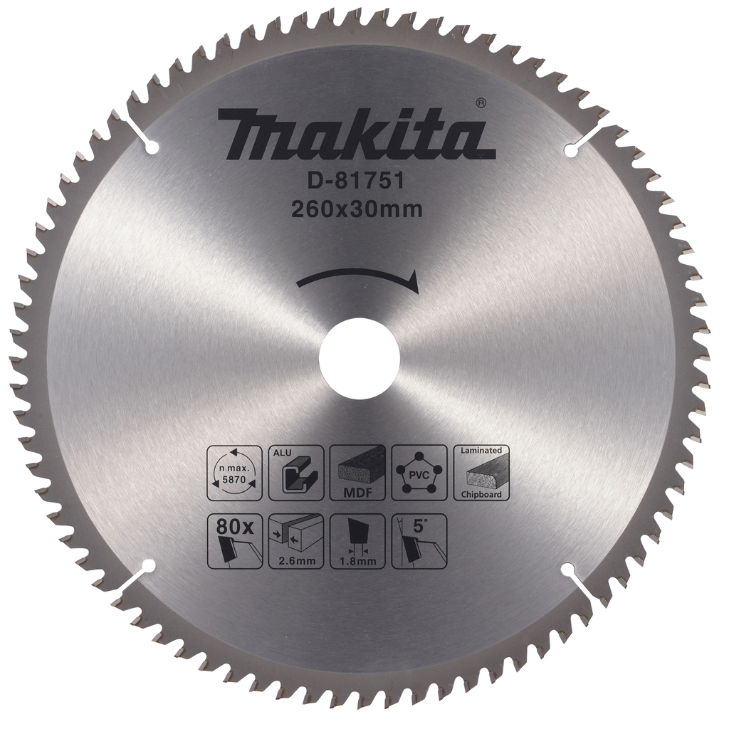 Makita Accessoires D-81751 Cirkelzaagblad multi 260x30 80T 5g 