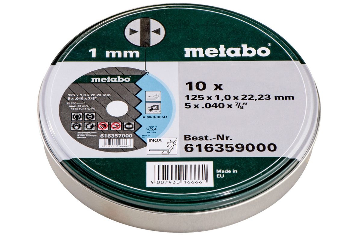 Metabo Accessoires 616359000 Doorslijpschijven in blik (10 st.) Ø 125x1,0x22,23