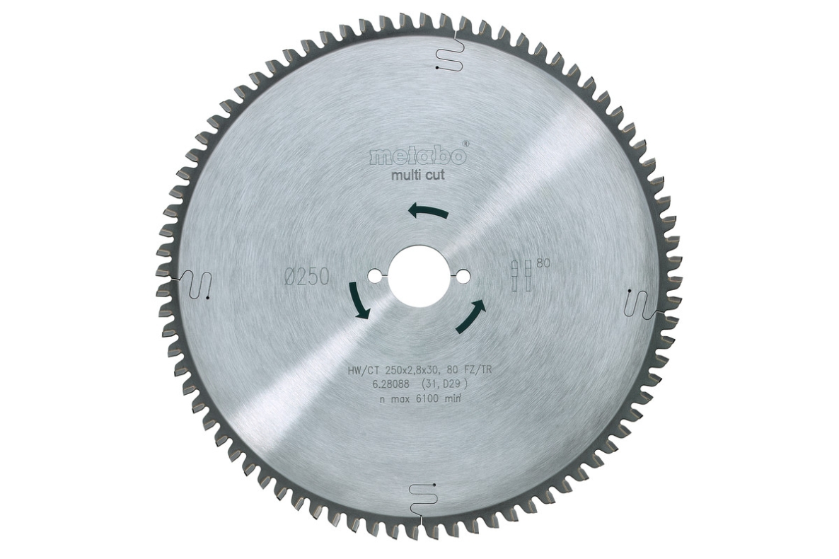 Metabo Accessoires 628088000 Cirkelzaagblad HW/CT 250x30, 80 FZ/TZ, 5° neg.