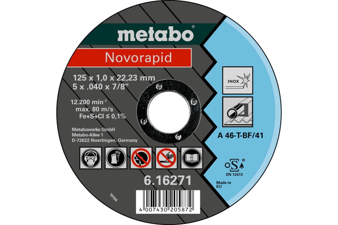 Metabo Accessoires 616271000 Doorslijpschijf Ø 125x1,0x22,23mm Inox Novorapid