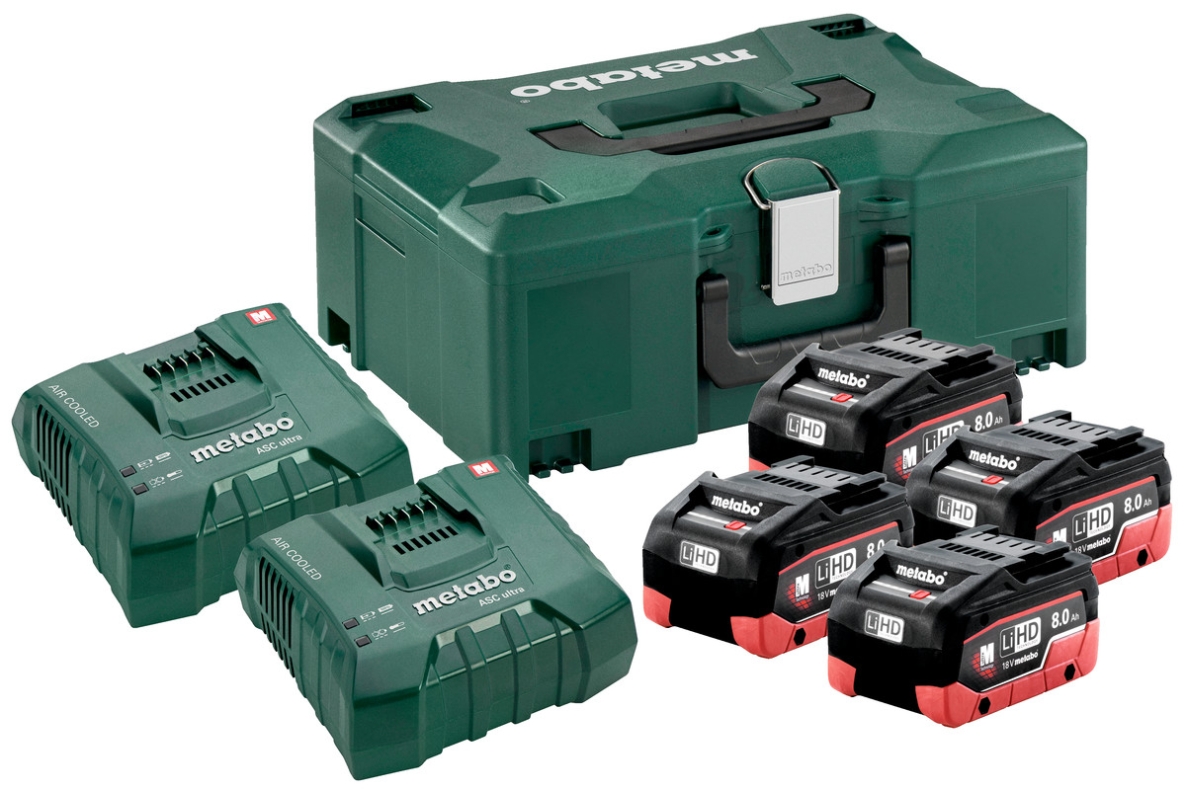 Metabo Accessoires 685135000 Accu Pakket 4 x 18V LiHD 8.0Ah + 2 x Lader ASC ultra in metaloc