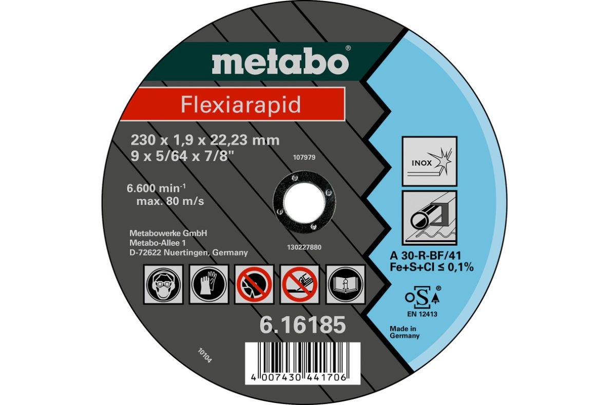Metabo Accessoires 616182000 Doorslijpschijf Ø 125x1,6x22,2mm RVS Flexiarapid