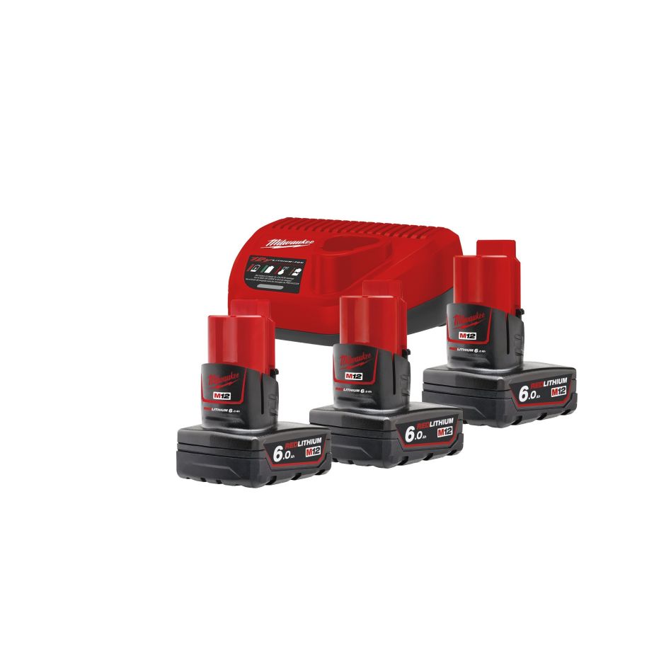Milwaukee 4933459208 M12 NRG-603 Accupack en lader 3x 12V 6,0Ah accu en lader 