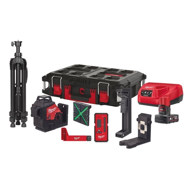 Milwaukee 4933478960 M12 3PLKIT-401P Kruislijnlaser met 3 groene 360° laser cirkels 12V 4.0Ah Li-ion