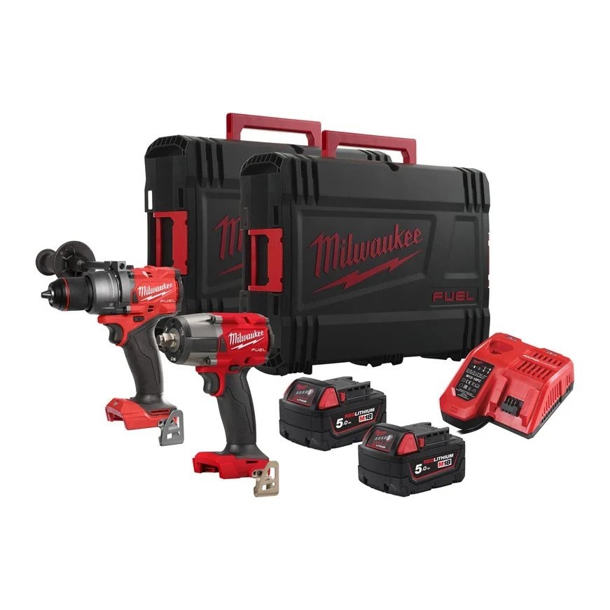 Milwaukee 4933492518 M18 FPP2F3-502X Powerpack 18V 5,0Ah Li-Ion - M18FPD3 Klopboor + M18FMTIW2F12 1/2 Slagmoersleutel in HD Box 4933492518