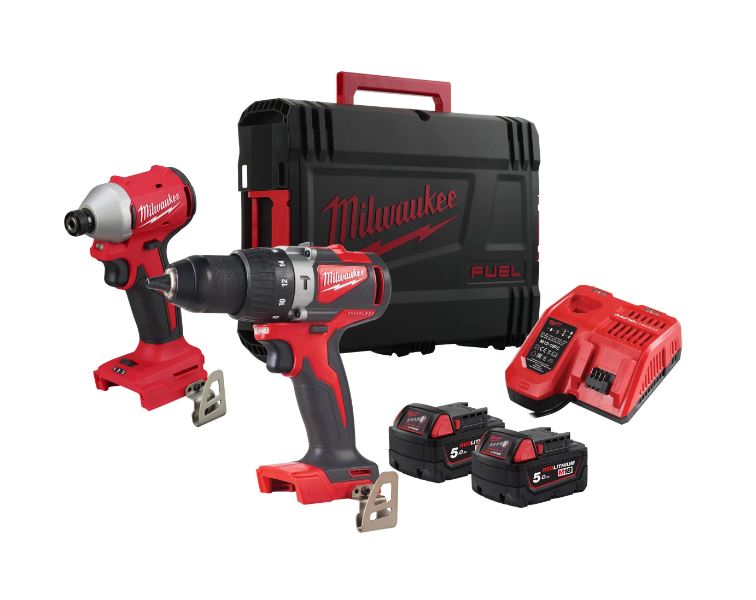 Milwaukee 4933492844 M18 BLPP2A3-502X Powerpack 18V 5,0Ah Li-Ion - M18BLPD2 Accuklopboor + M18BLIDR Slagschroever