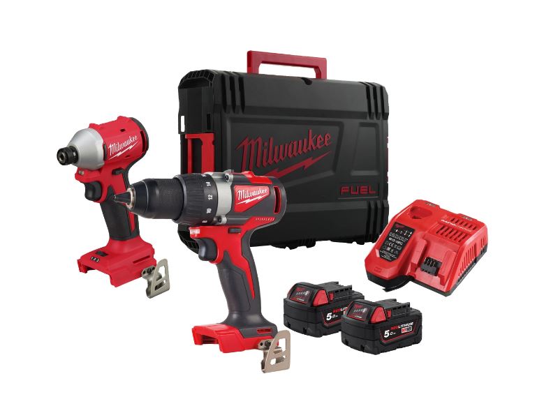 Milwaukee 4933492846 M18 BLPP2B3-502X Powerpack 18V 5,0Ah Li-Ion - M18BLDD2 Accuboor + M18BLIDR Slagschroever