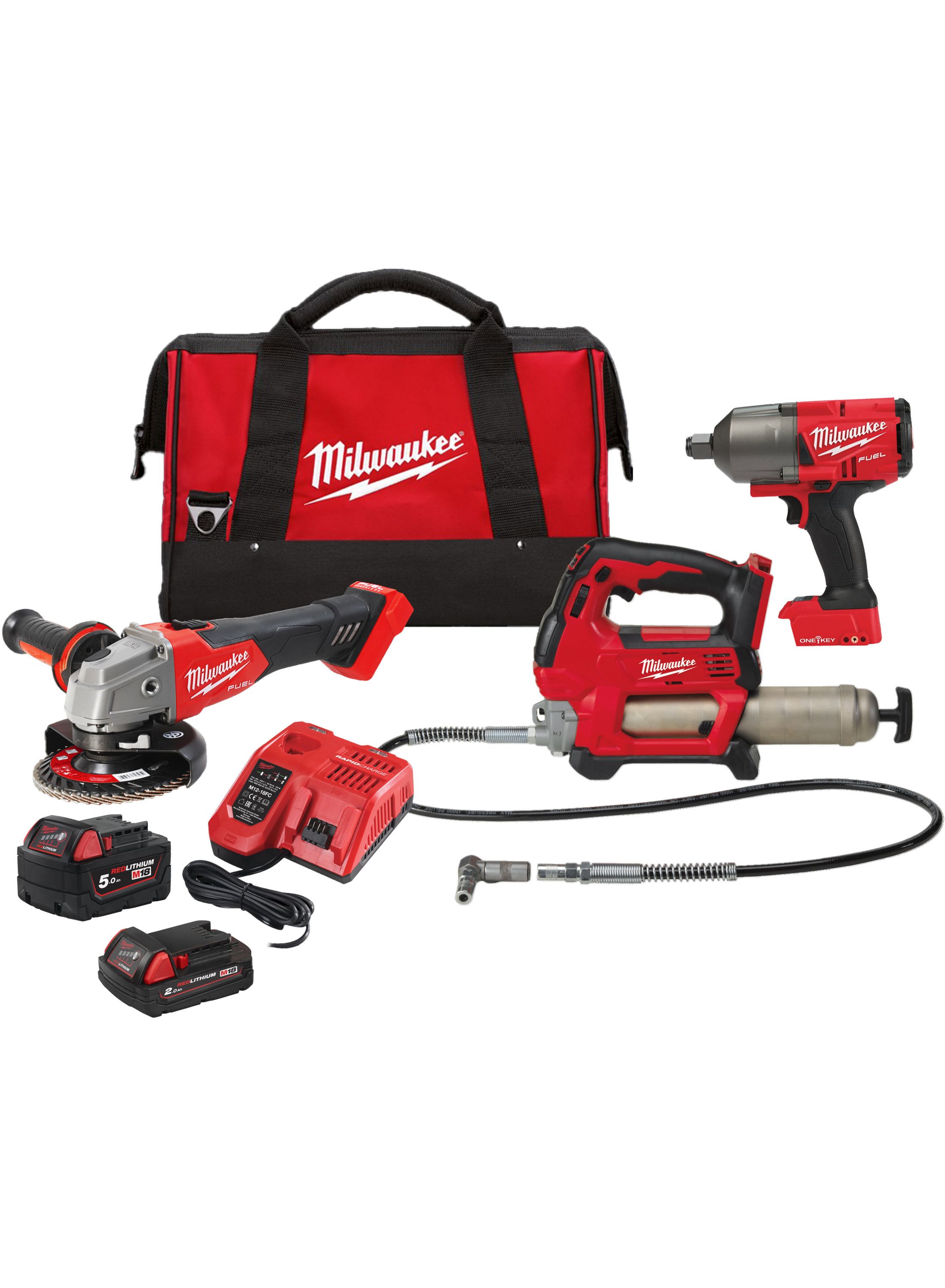 Milwaukee 4933498576 M18 FPP3AK-523B Comboset - 3 machines 18V 2x5.0 / 1x2.0Ah Li-Ion in tas 4933498576