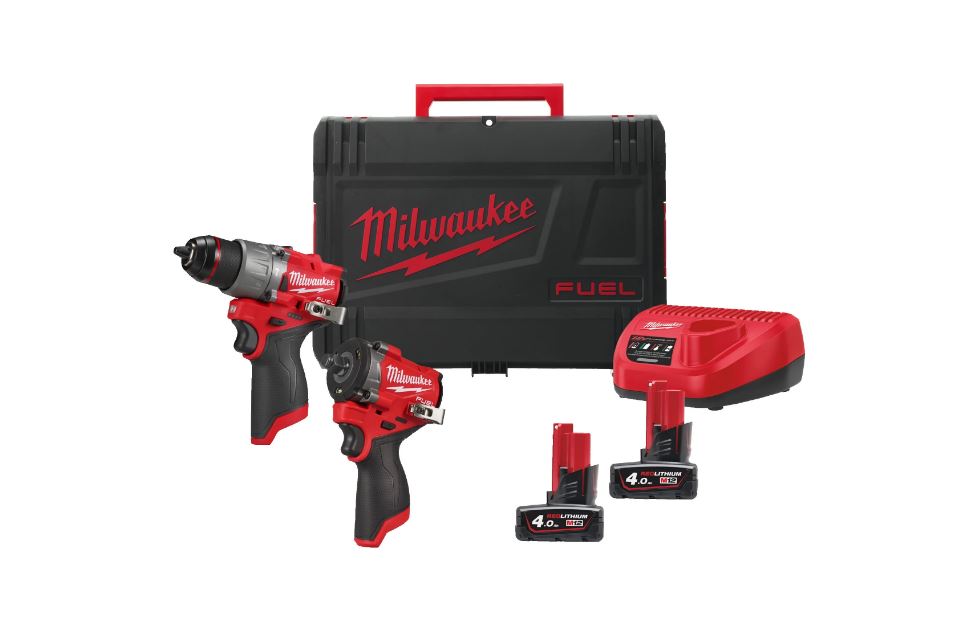 Milwaukee 4933498741 M12 FPP2X2-402X Powerpack M12 FPD2 KlopBoormachine + M12 FCIWF12 Slagmoersleutel ½" 12V 4.0Ah in HD Box 4933498741