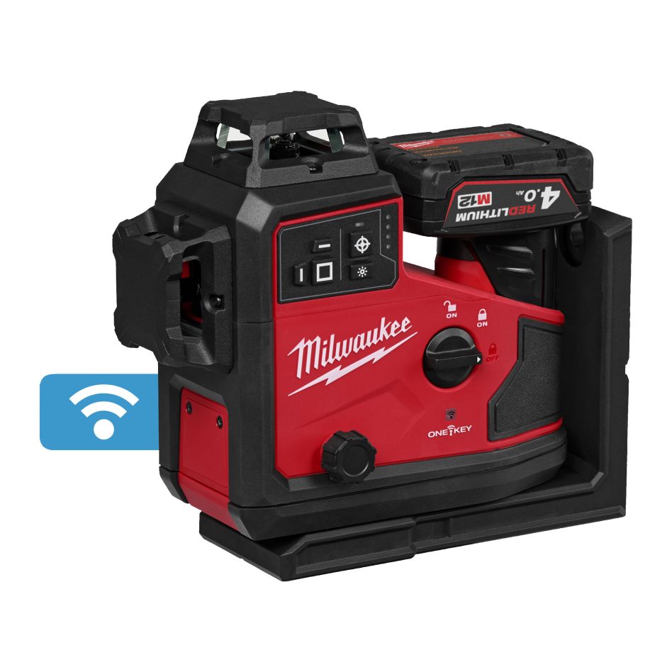 Milwaukee 4933499002 M12 A3PLO-401C Accu-Kruislijnlaser groen 1x 4,0Ah en lader 3x 360° laser cirkels in koffer