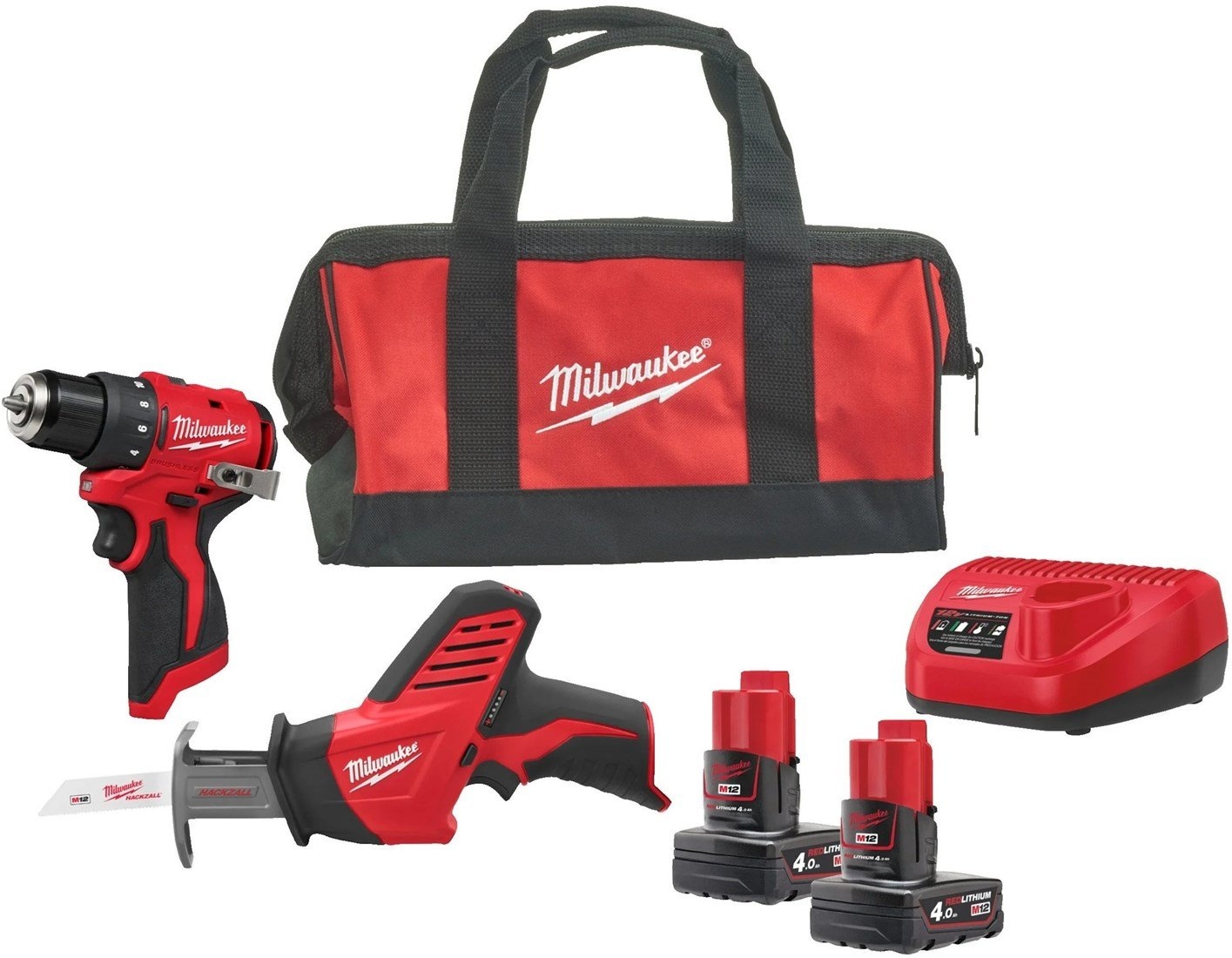 Milwaukee 4933499692 M12 BLPP2A Powerpack 2 machines 2x 4,0Ah en lader in Contractor bag