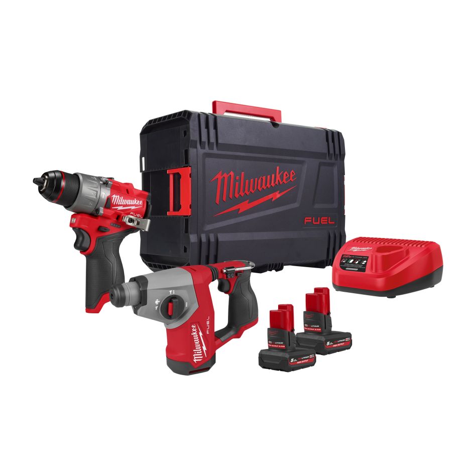 Milwaukee 4933500138 M12 FUEL Powerpack Accu-machineset 2 machines 2x 5.0Ah accu en C12C lader in HD Box
