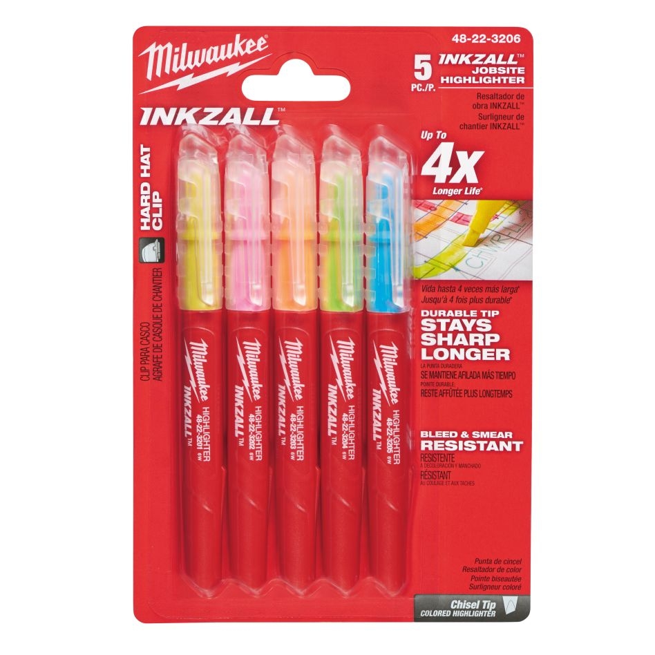 Milwaukee Accessoires 48223206 INKZALL™ Markers Flou Gekleurd - 5pc.