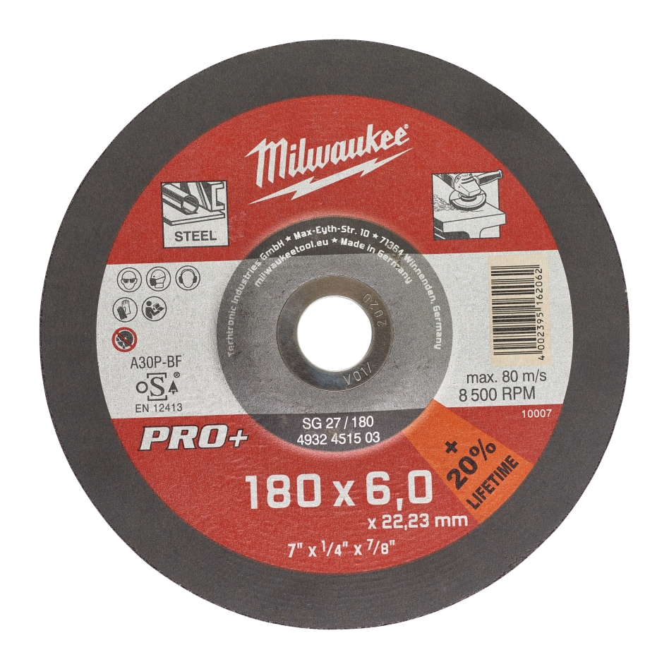 Milwaukee Accessoires 4932451503 Metaalafbraamschijf SG27 180 x 6 mm PRO+ (te bestellen per 10)