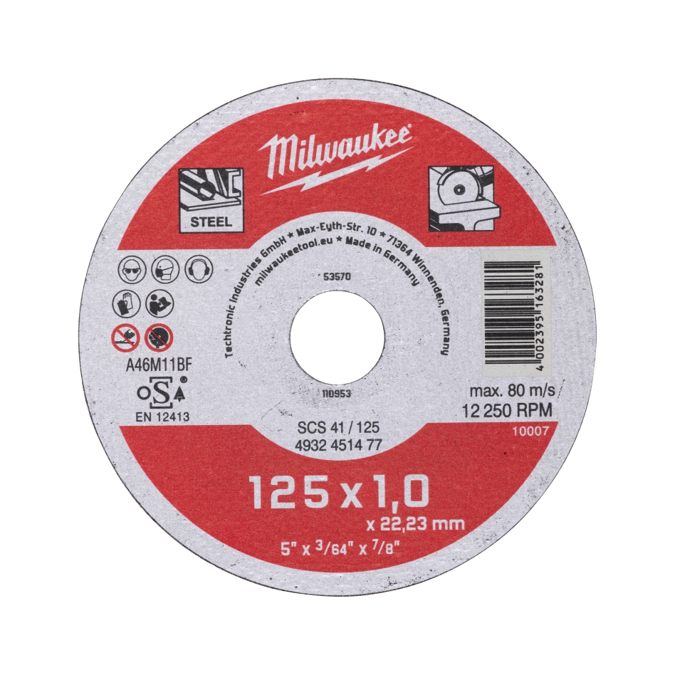 Milwaukee Accessoires 4932451477 Dunne metalen snijschijven SCS 41 / 125 x 1 x 22 mm Contractor series - 1 pc