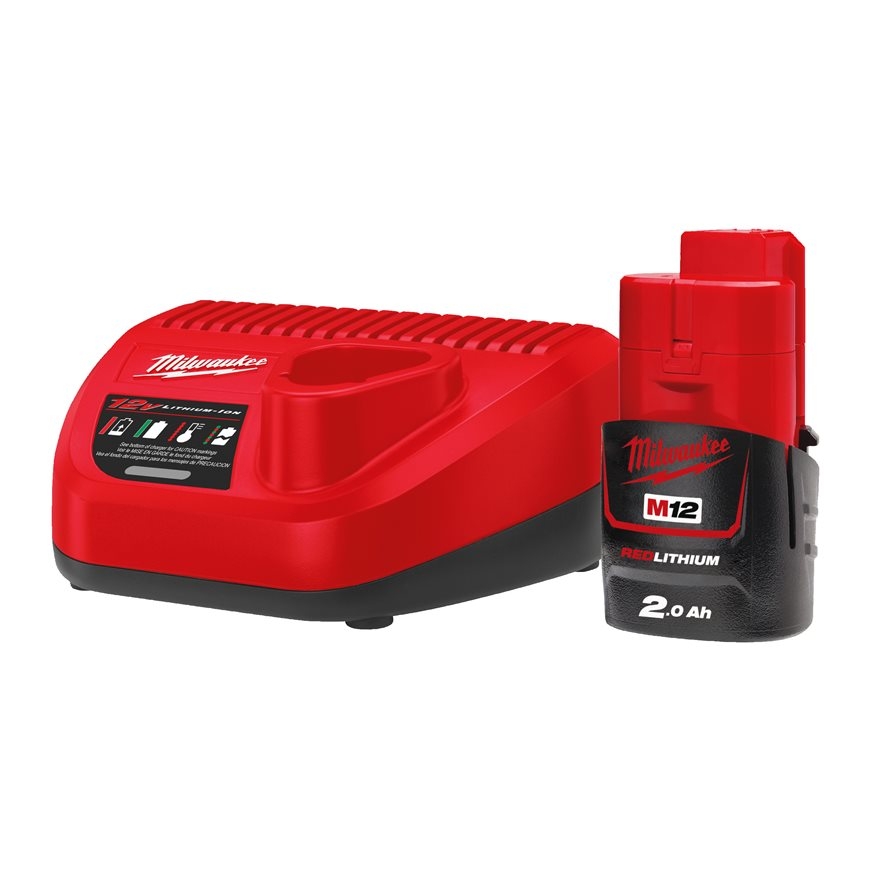 Milwaukee Accessoires 4933451900 M12 NRG-201 - M12 B2 Accu 12V 2.0Ah Redlithium-Ion + Lader C12 C