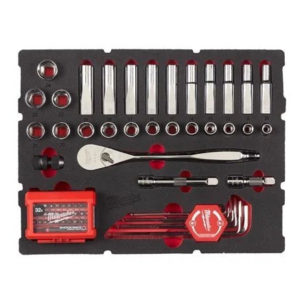 Milwaukee Accessoires 4932480716 1/2" Ratel, Dop en Inbussleutel Set PACKOUT Foam Inlay 65-delig