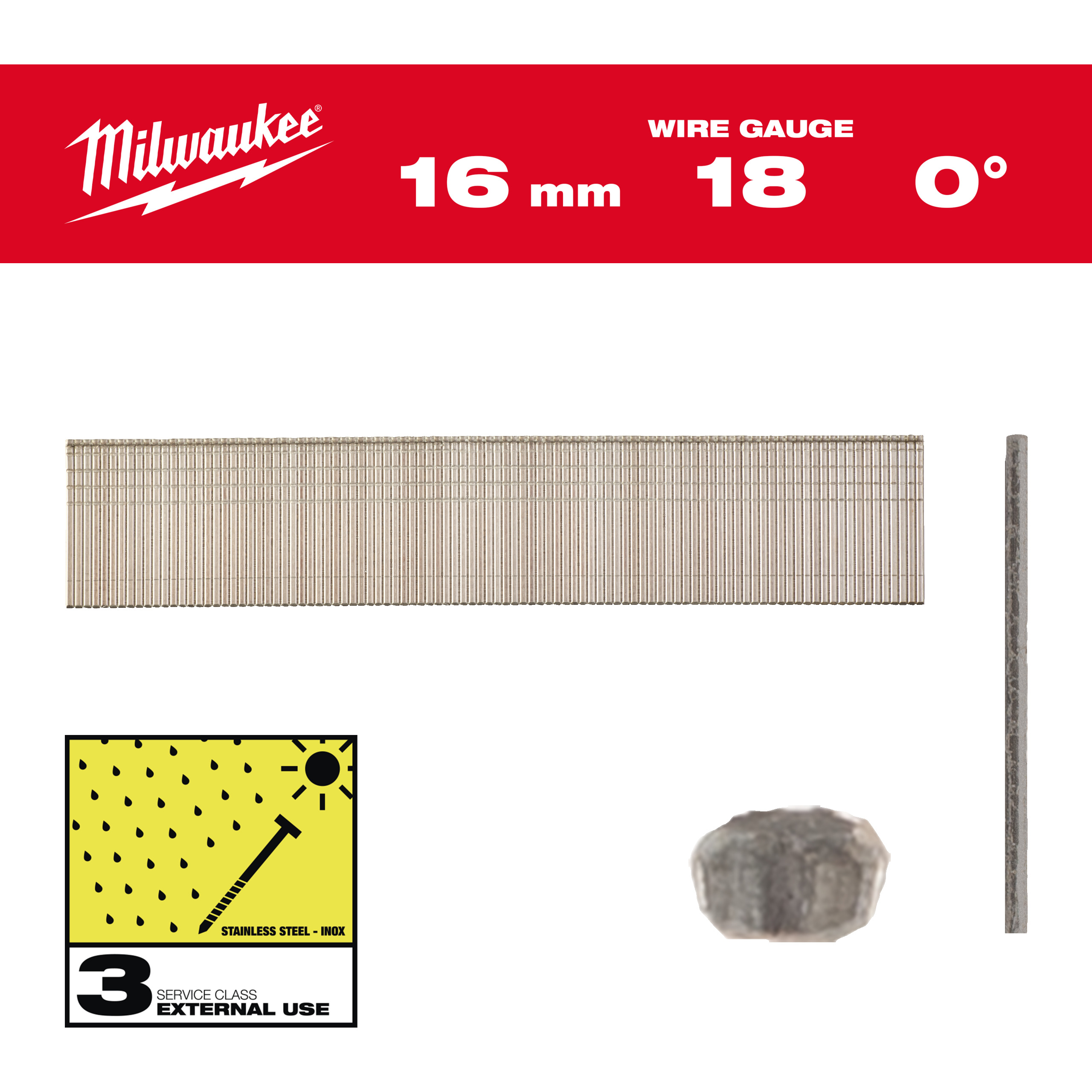 Milwaukee Accessoires 4932492557 Mini Brad spijkers, 18 gauge, dunne kop Inox 18G / 16 mm / SC3 - 10.000 pc