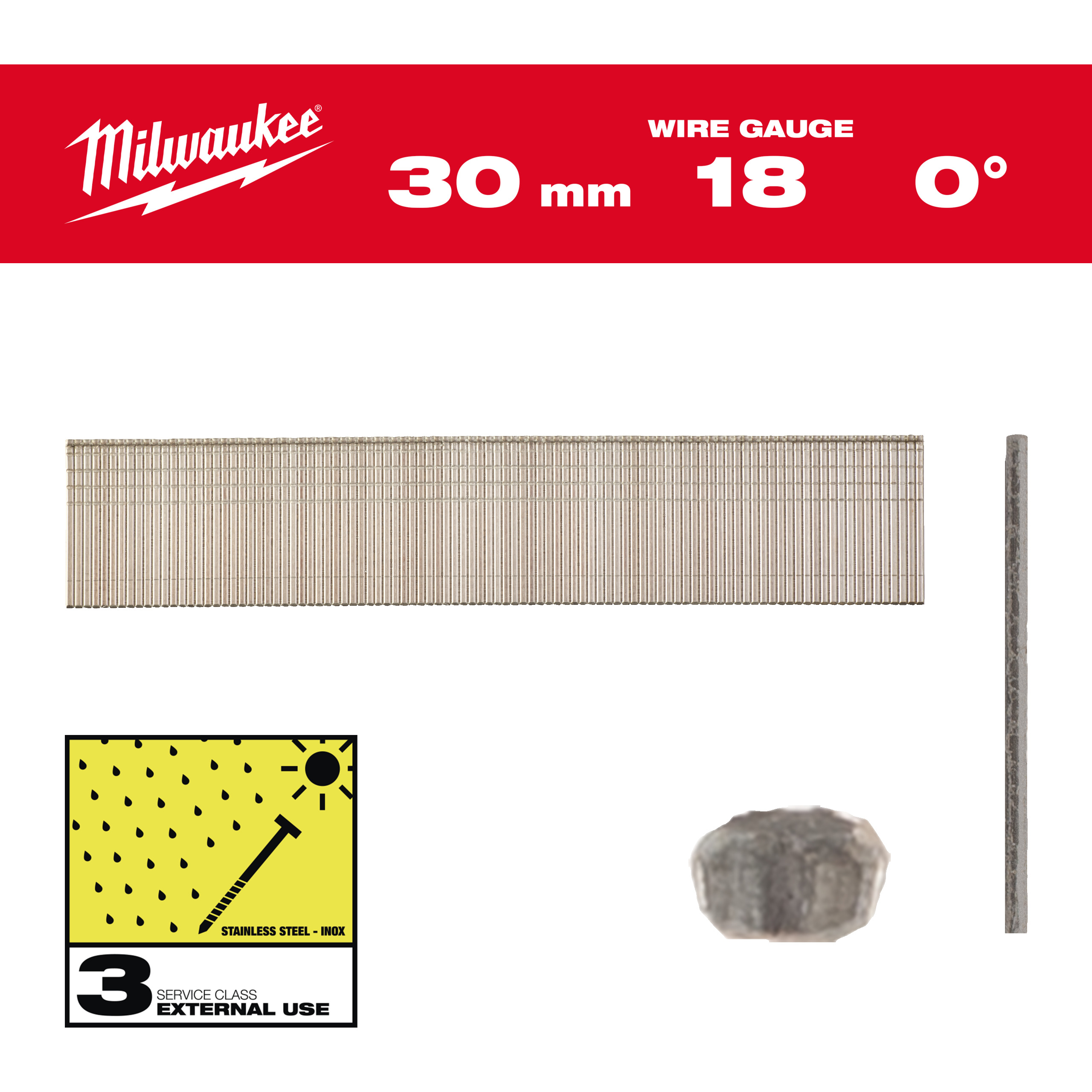 Milwaukee Accessoires 4932492560 Mini Brad spijkers, 18 gauge, dunne kop Inox 18G / 30 mm / SC3 - 5.000 pc