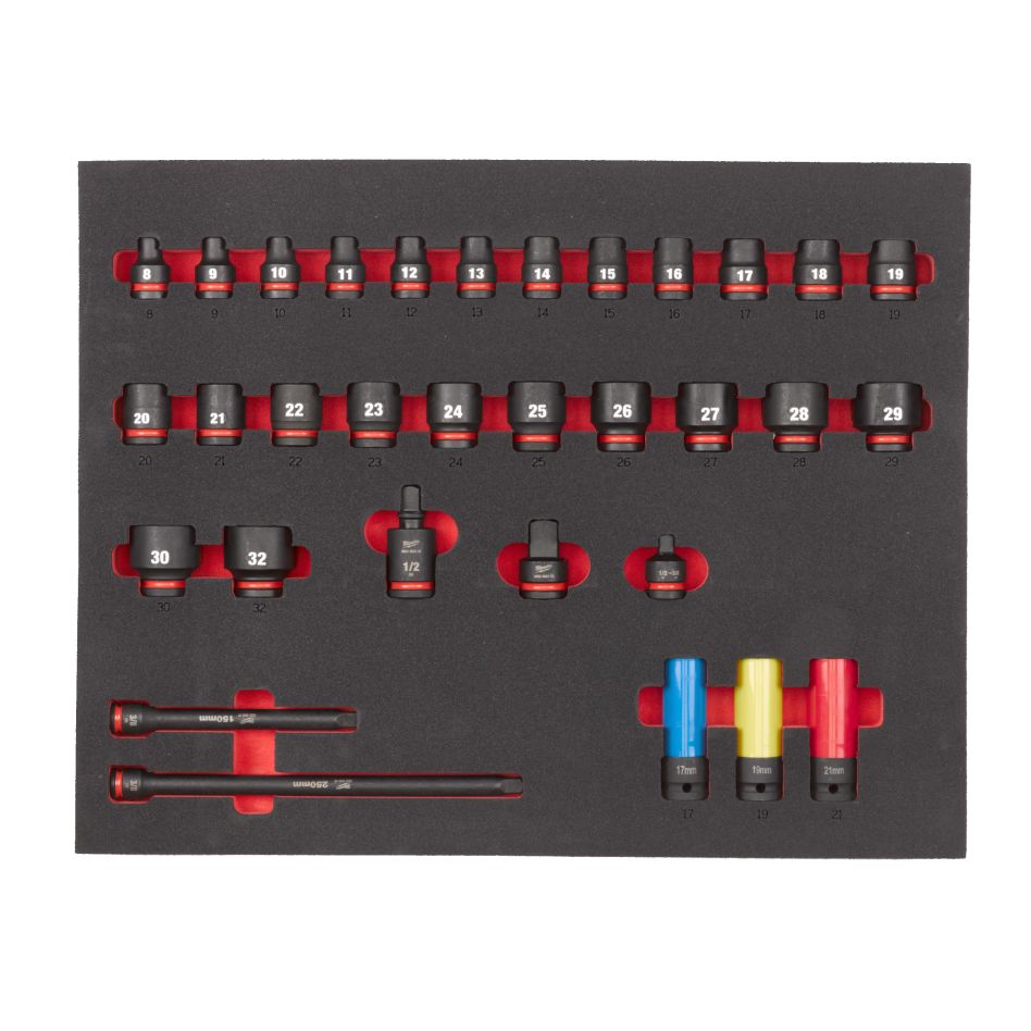 Milwaukee Accessoires 4932493392 SHOCKWAVE 1/2" Korte Doppen in Foam 