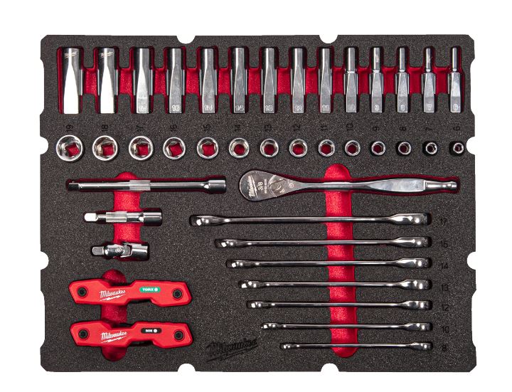 Milwaukee Accessoires 4932493640 Ringratelsteeksleutel/doppen Set PACKOUT Foam Inlay 55-delig