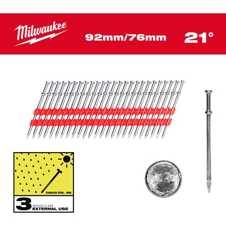 Milwaukee Accessoires 4932498156 DUPLEX NAGELS 21° Rond 92/76 mm 2000 stuks