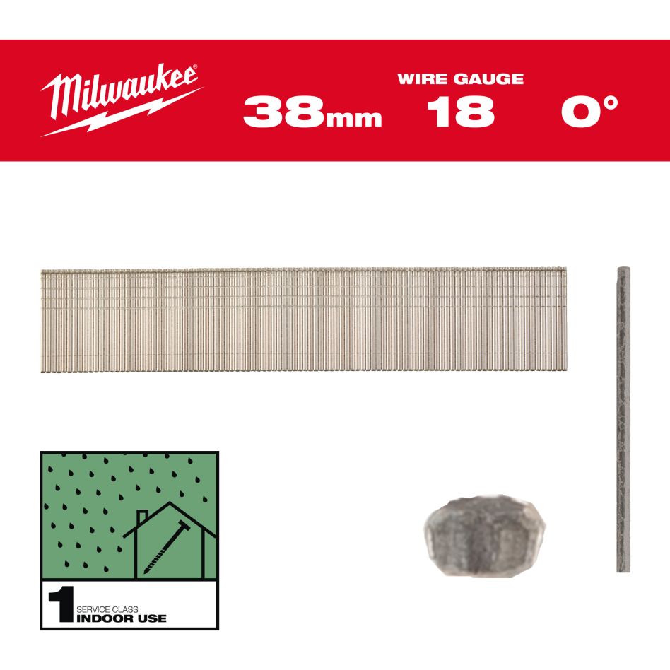 Milwaukee Accessoires 4932498744 Brad spijkers, 18 gauge, dunne kop 18G / 38 mm / RC / G / SC1 - 5.000 pc