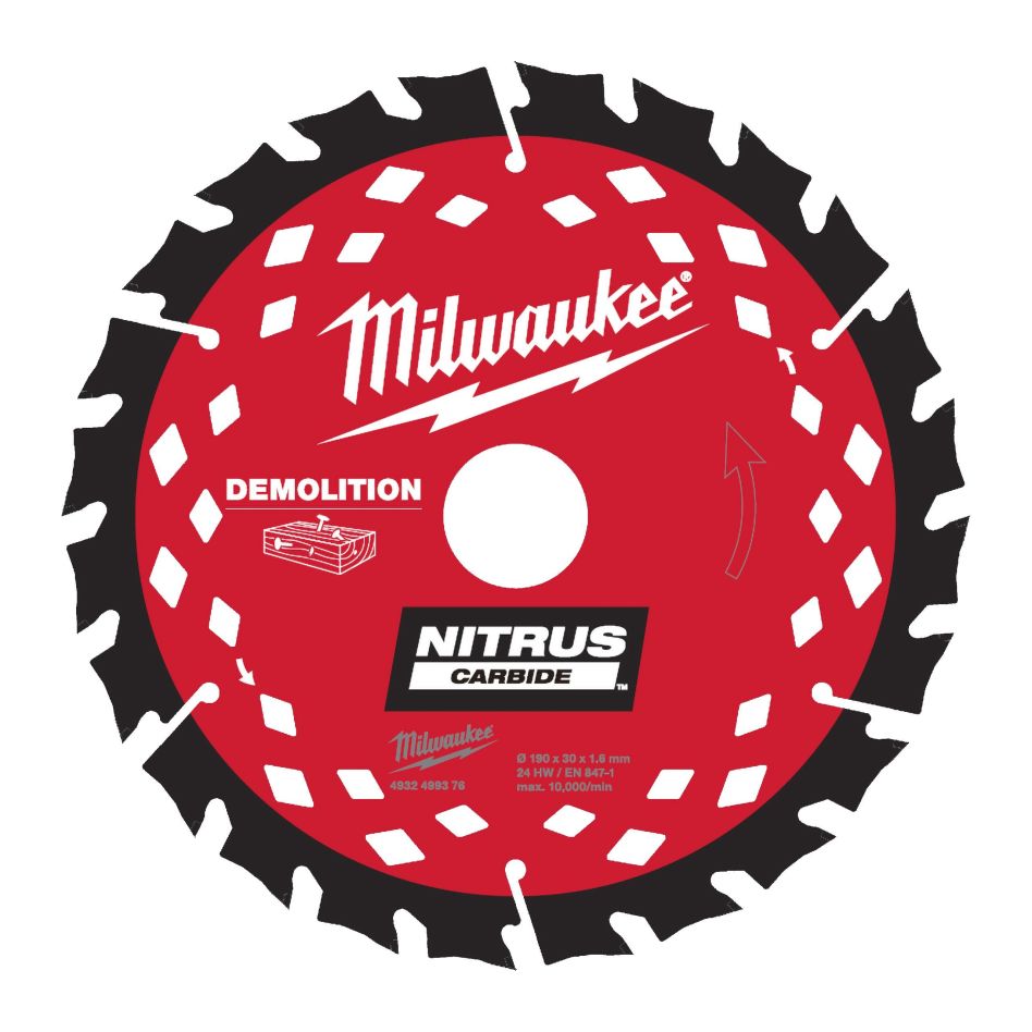 Milwaukee Accessoires 4932499376 Nitrus sloopcirkelzaagblad 190 x 30 mm 24T