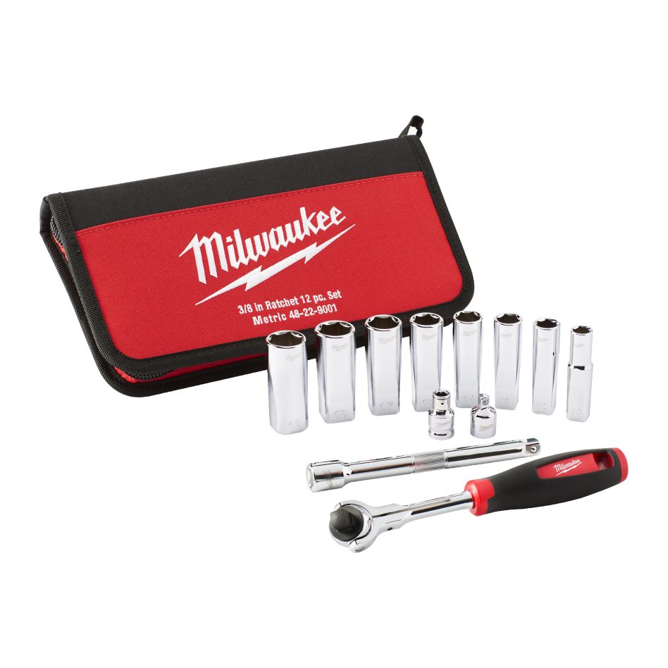 Milwaukee Accessoires 4932501196 Doppenset 3/8” FOUR FLAT in etui 12-delig 