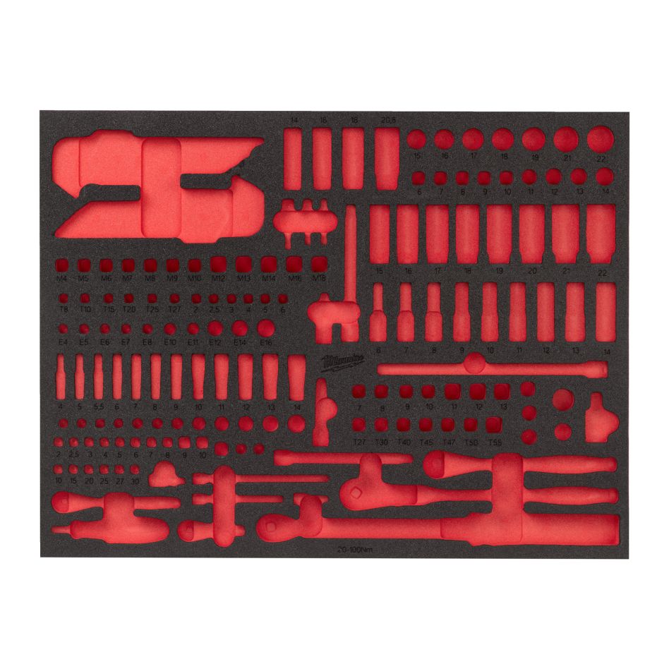Milwaukee Accessoires 4932502088 Lege foam inlay 1/4" en 3/8" Ratel-, doppen en bitdoppenset 171-delig