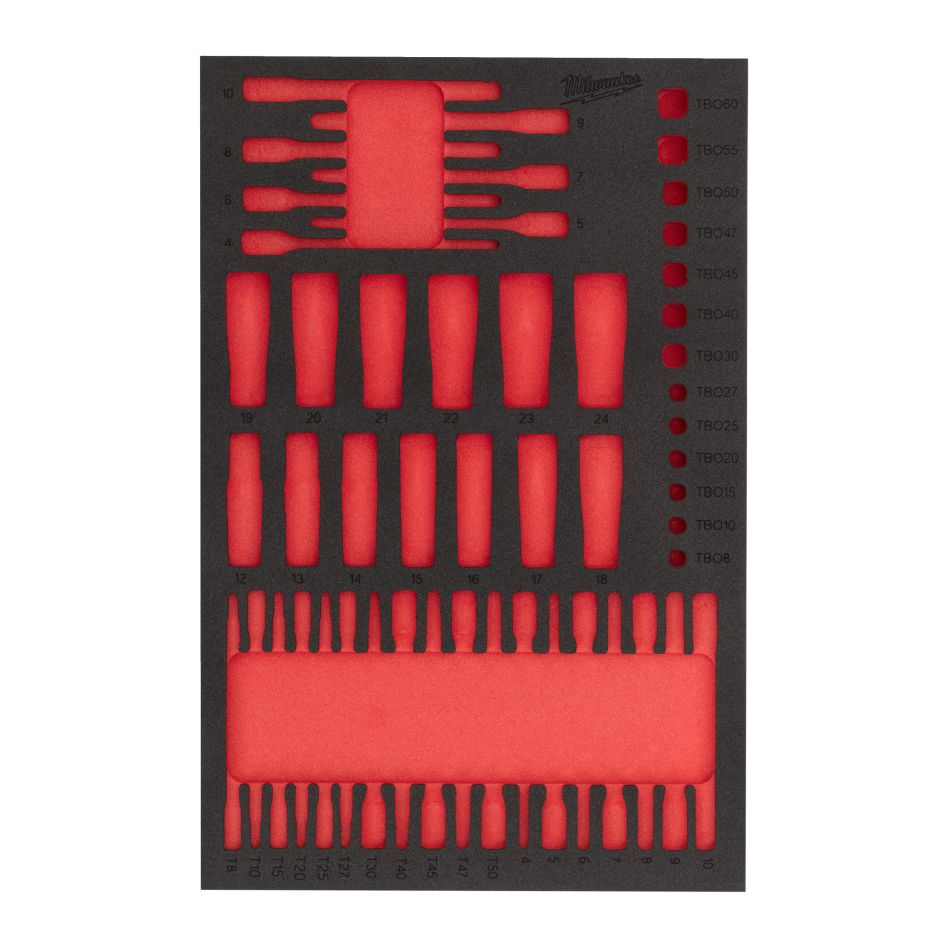 Milwaukee Accessoires 4932502089 Lege foam inlay 1/4", 3/8" en 1/2" doppen en bitdoppenset 51-delig