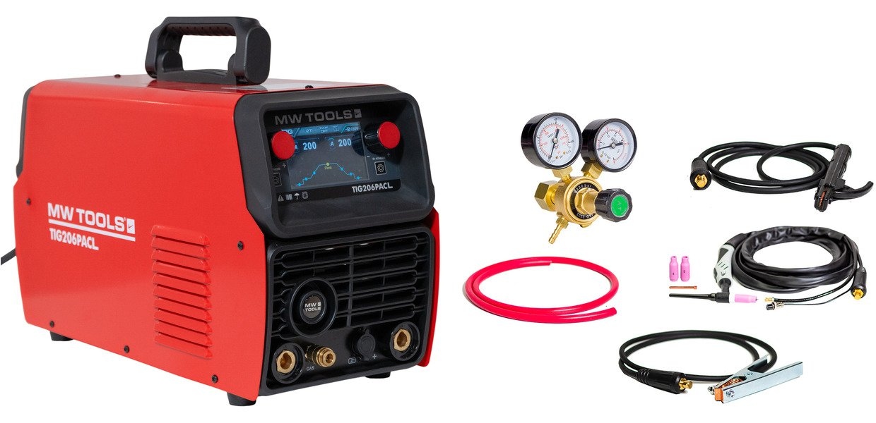MW-Tools 829000207 TIG206PACL TIG lasinverter AC/DC Pulse 200A LCD display 