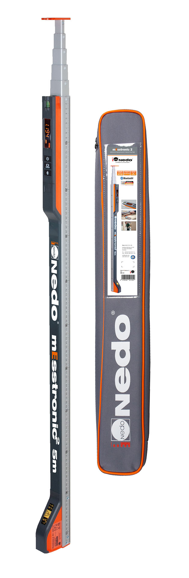 Nedo 585131 mEsstronic 2 5 mtr. Telescopische meetstok met Bluetooth