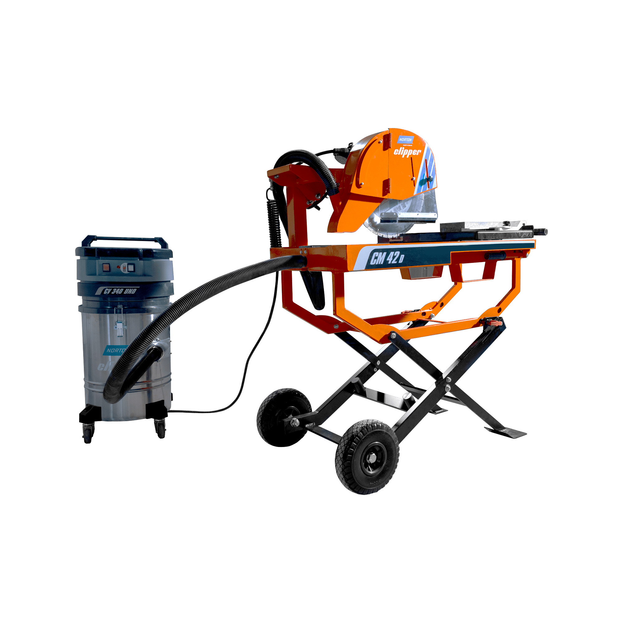Norton Clipper 70184633841 CM42 D Steenzaagmachine 230V + CV 340 UNI-Stofzuiger en Pro UNI Silencio Dry Diamantzaagblad 400 mm