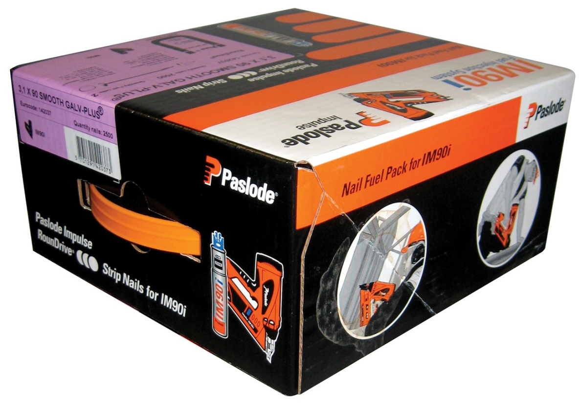 Paslode Bevestiging 142035 Stripnagel 3,1 x 90 glad blank RounDrive (incl. gaspatronen) 2500 stuks
