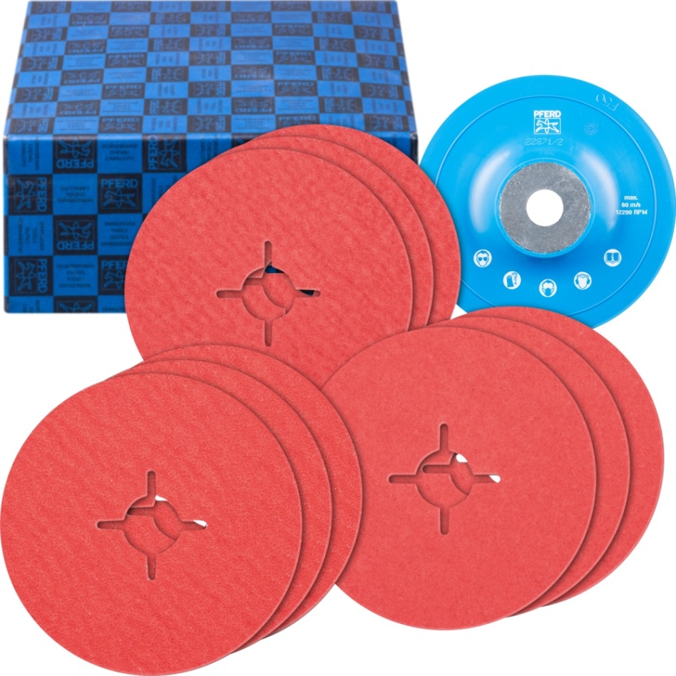Pferd 64198002 Fiberschijvenset 10-dlg. keramische korrel Ø 125 mm CO-COOL36,60,80 met HGT-steunschijf edelstaal