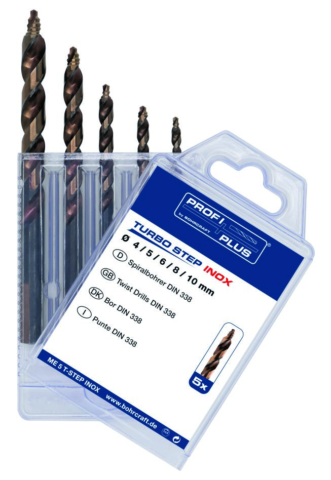 Profi-Plus 12031330005 Borenset HSS-E DIN 338 TURBO STEP INOX Multi-Pack 5-delig - 4/5/6/8/10 mm