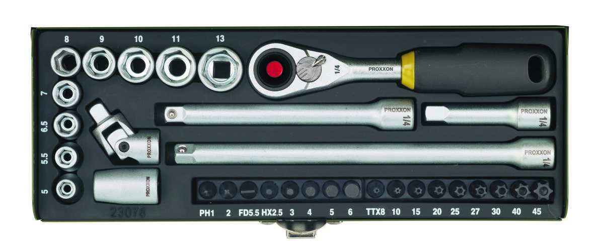 Proxxon 23078 Dopsleutelset met bits 1/4" 32-delig