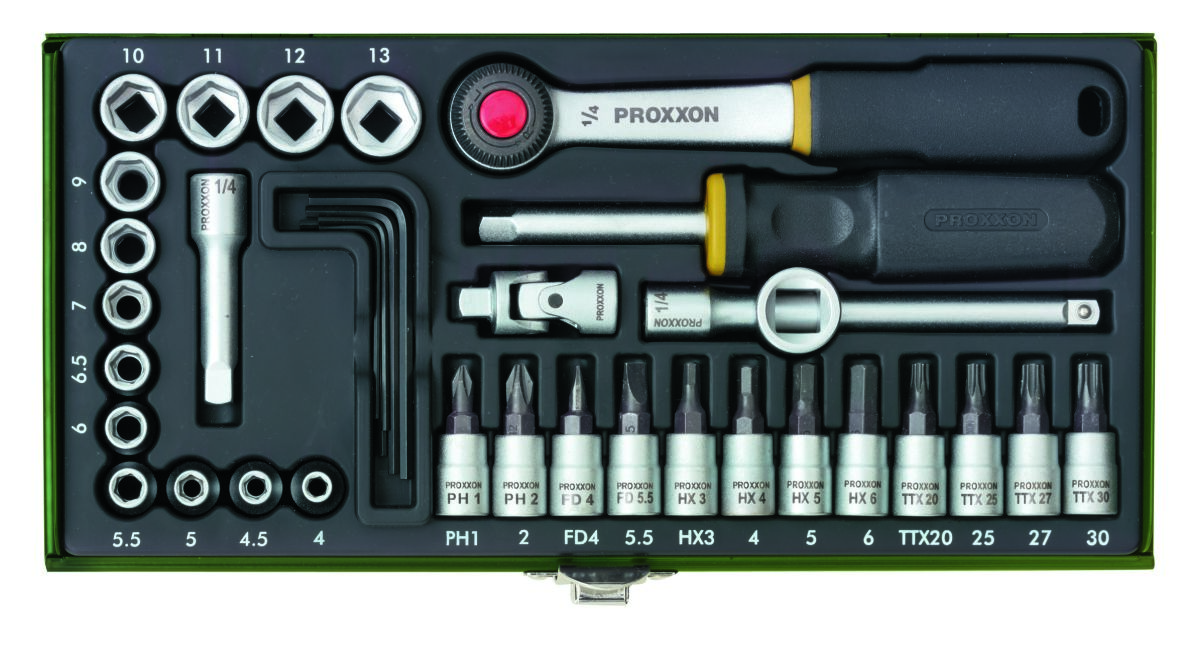 Proxxon 23080 Dopsleutelset met bits 1/4" 36-delig