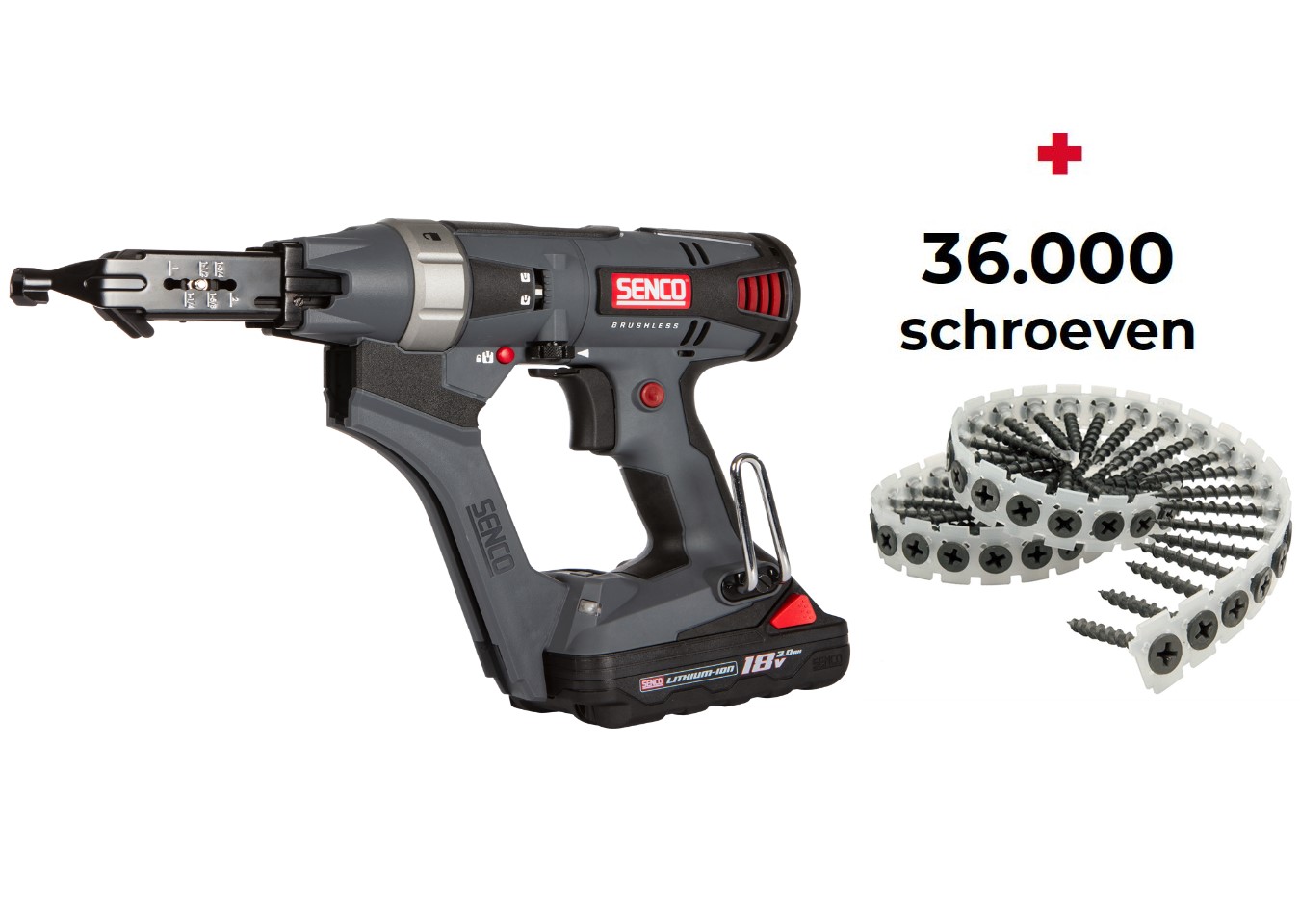 Senco PRSE-10A2001NMP DS525-18V Duraspin Bandschroefmachine 18V 3,0Ah Li-Ion + 36000 bandschroeven 3,9x35mm voor hout
