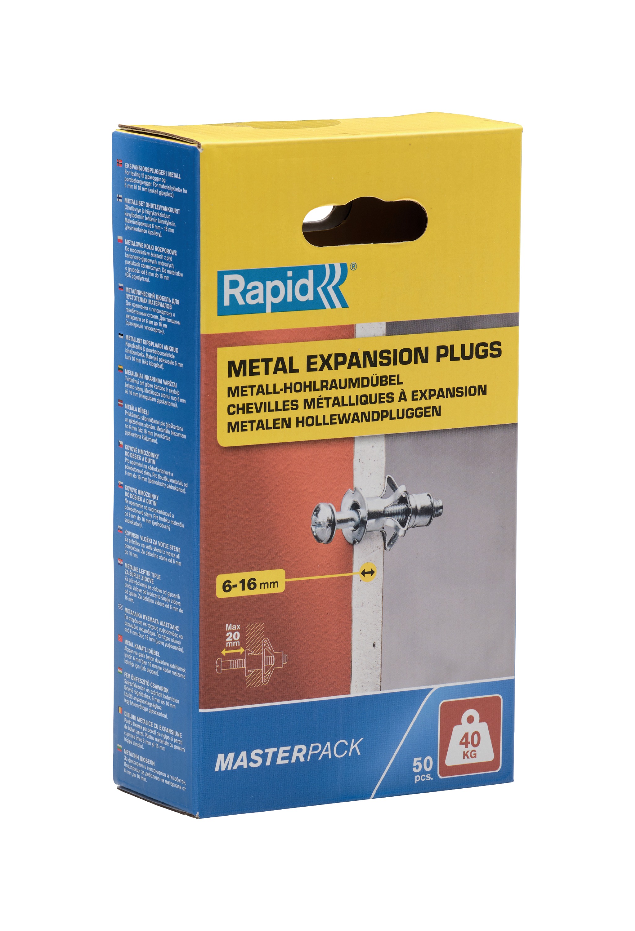 Rapid 5001563 Hollewandplug 50 stuks voor 6-16 mm plaatdikte, 40 kg draaggewicht