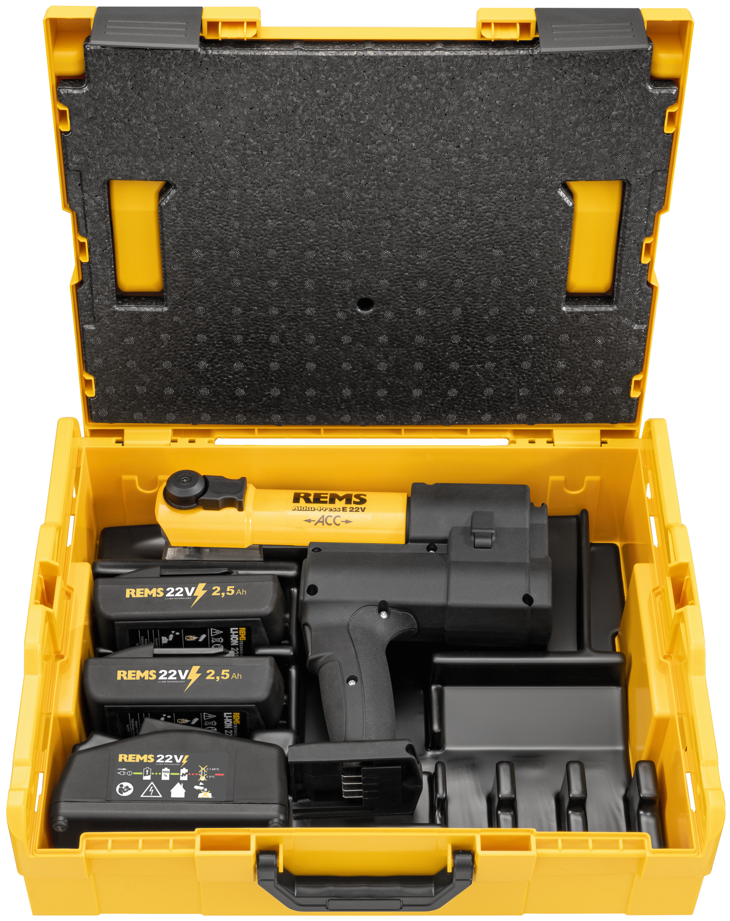 Rems 576061 R220 Akku-Press E 22V ACC Basic-Pack Accuradiaalpersmachine in L-Boxx 22V 2 x 2,5Ah