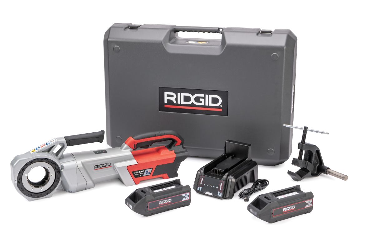 Ridgid 72078 760 FXP Electrische Draadsnijmachine (11-R) met steunarm 2x 4Ah accu's en lader in koffer